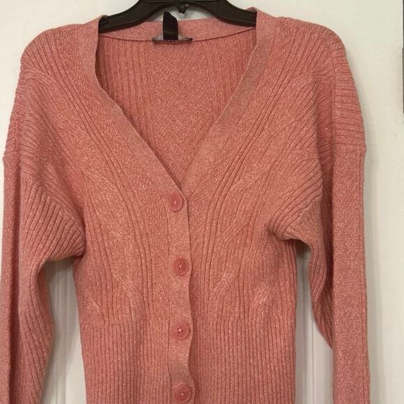 Express Rose Pink Cropped Cable Knit Cardigan Sweater New Medium Summer Beachy - Picture 3 of 12